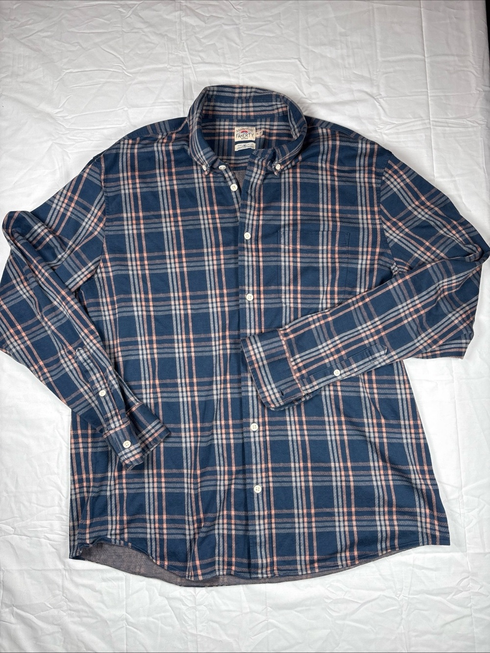 Faherty Coastline Navy Plaid Button-Down Shirt